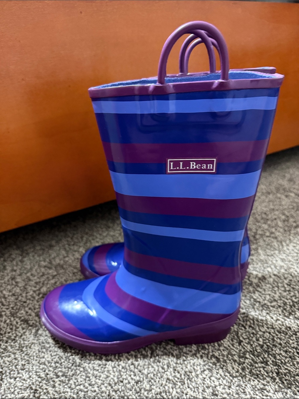 L.L. Bean Kids Striped Rain Boots - Blue & Purple | size 2 kids